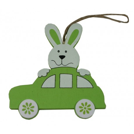 Dekorace závěsná auto se zajícem
