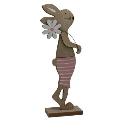 Zajíc s kytkou v růžové barvě vysoký 60cm