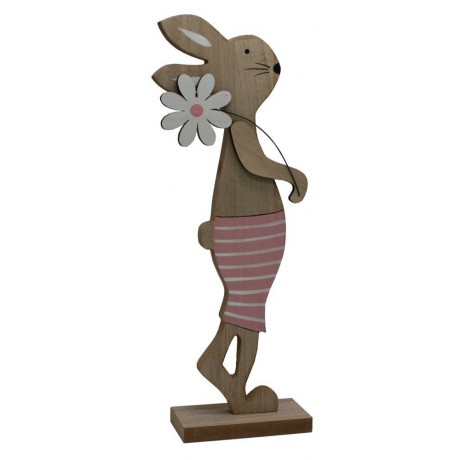 Zajíc s kytkou v růžové barvě vysoký 60cm