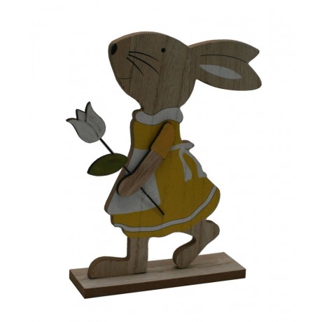 Zajíček v šatičkách dřevěný žlutý 24cm 4000075