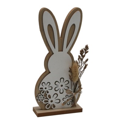 Zajíček dřevěný bílý dekor 24,5cm 4000083