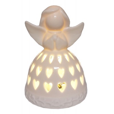 Anděl porcelánový bílý svítící LED 3130054