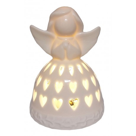 Anděl porcelánový bílý svítící LED 3130054