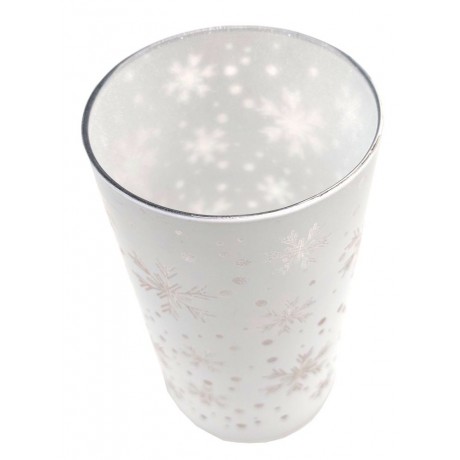 Svícen skleněný svítící LED bílý vločky 9305401C