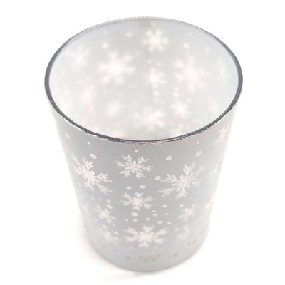 Svícen skleněný svítící LED bílé vločky 9305401D