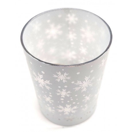 Svícen skleněný svítící LED bílé vločky 9305401D