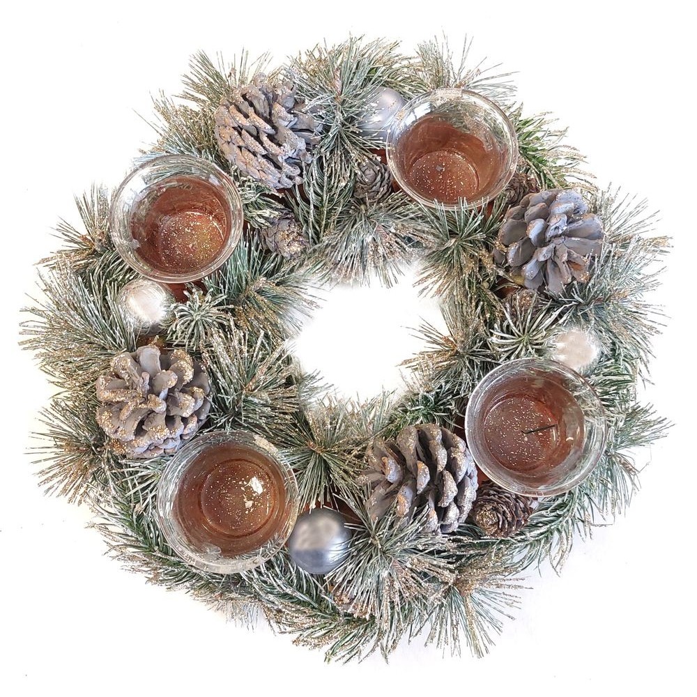 Adventní věnec větvičky+šišky glitr 3001201 Adventní věnec větvičky+šišky glitr 3001201