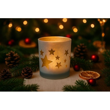 Svícen skleněný S - Zlaté hvězdy 8*7cm  9306106B