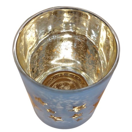 Svícen skleněný S - Zlaté hvězdy 8*7cm  9306106B