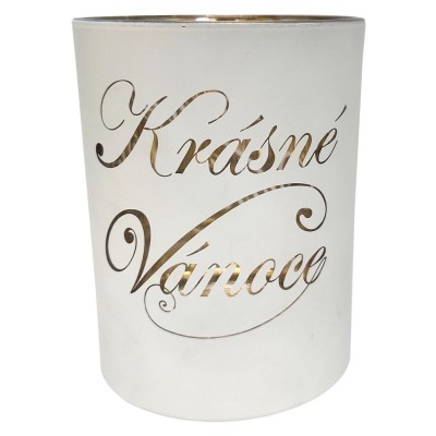 Svícen skleněný L - Krásné Vánoce bílý  12,5 * 10cm 9306107D