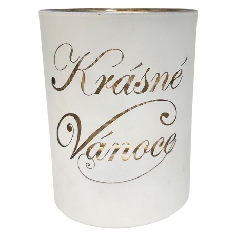Svícen skleněný L - Krásné Vánoce bílý  12,5 * 10cm 9306107D