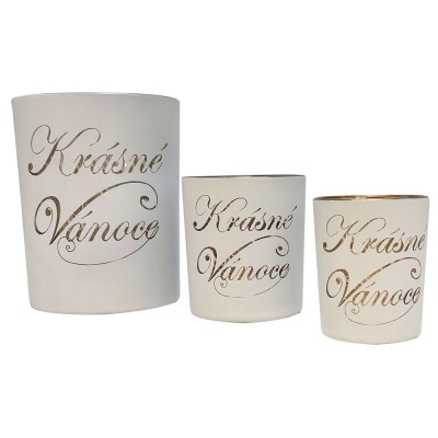 Svícen skleněný L - Krásné Vánoce bílý  12,5 * 10cm 9306107D