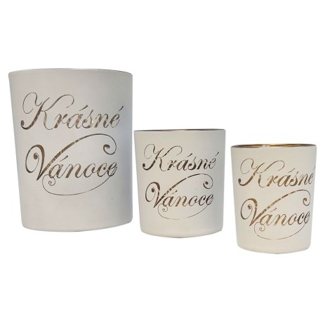 Svícen skleněný L - Krásné Vánoce bílý  12,5 * 10cm 9306107D