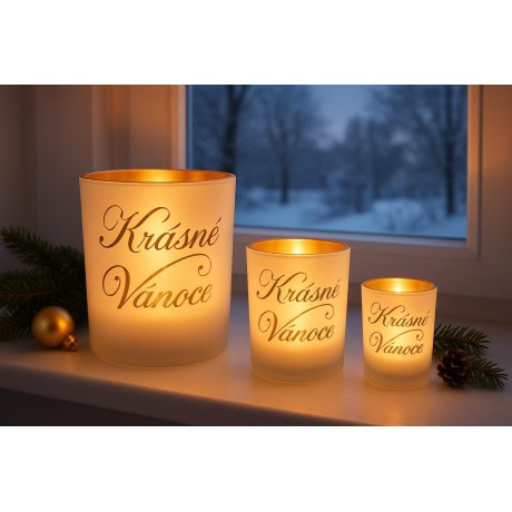 Svícen skleněný L - Krásné Vánoce bílý  12,5 * 10cm 9306107D