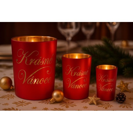 Svícen skleněný L Krásné Vánoce 13*10cm 9306107A
