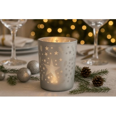 Svícen skleněný Vánoce M 8*7cm 9306074