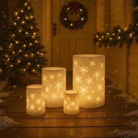 Svícen skleněný svítící LED bílý vločky 9305401C
