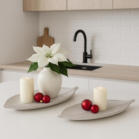 Dekorační tác dřevěný list bílý 60cm 3000202D