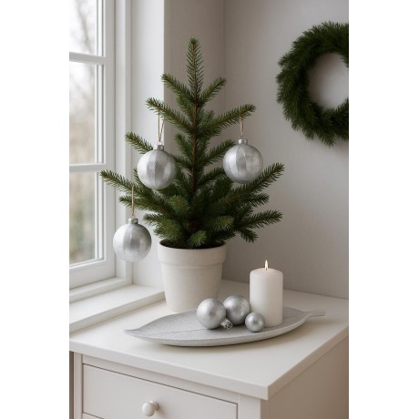 Koule stříbrná dřevěná závěsná 10cm 3001601C