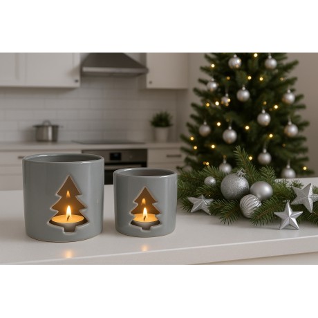 Svícen keramický stromek šedý 10cm 9305103