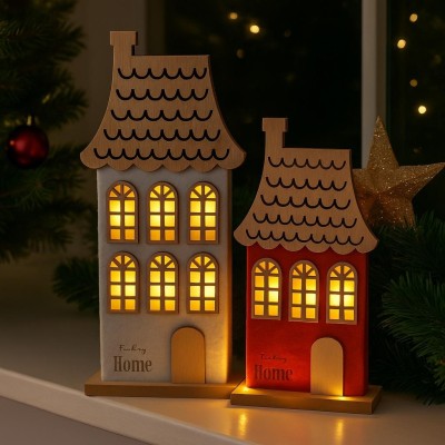 Domek filcový bílý svítící 20,8,5cm 2009200-1B