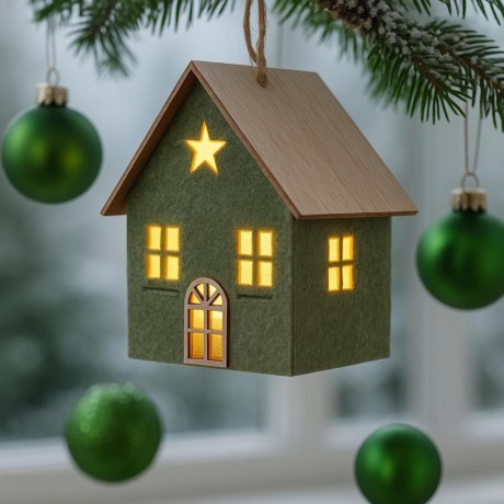 Závěsný domek svítící 12*11cm 3001159