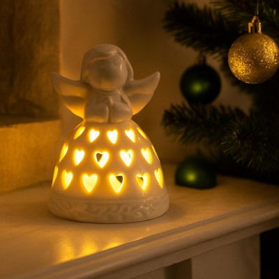 Anděl porcelánový bílý svítící LED 11*8cm 3130054