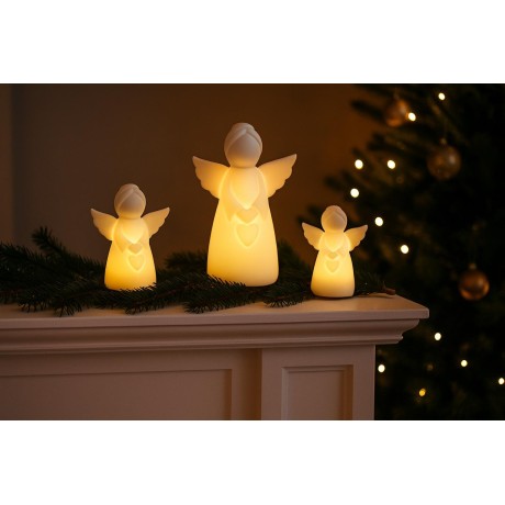 Porcelánový anděl bílý svítící LED 12,5cm 3130052B