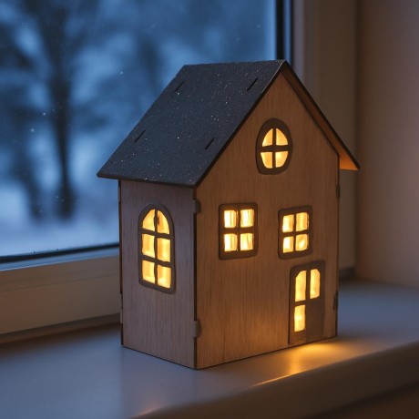 Dřevěný domek svítící LED stříbrný 18*15cm 2009346