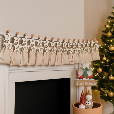 Adventní kalendář kolíčky hvězdy s čísly 2009359