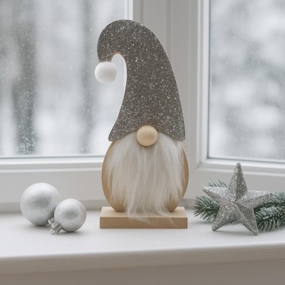 Skřítek dřevěný stříbrný 19cm 2009280