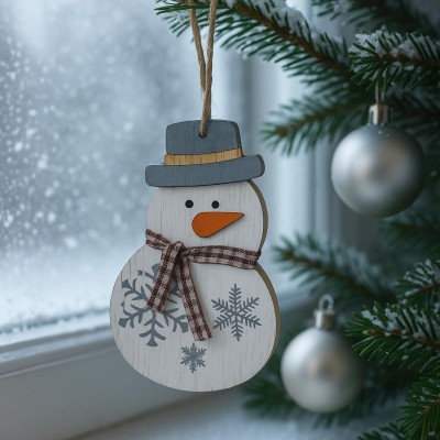 Dřevěný sněhulák závěsný stříbrný 10cm 3001040