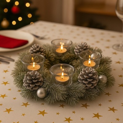 Adventní věnec větvičky+šišky glitr 32cm 3001201