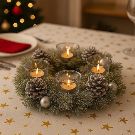 Adventní věnec větvičky+šišky glitr 32cm 3001201
