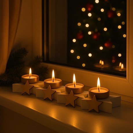 Goba Adventní svícen dřevěný zlatý- Hvězdy