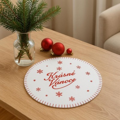 Prostírání filcové - Krásné Vánoce bílé 30cm 1000802C