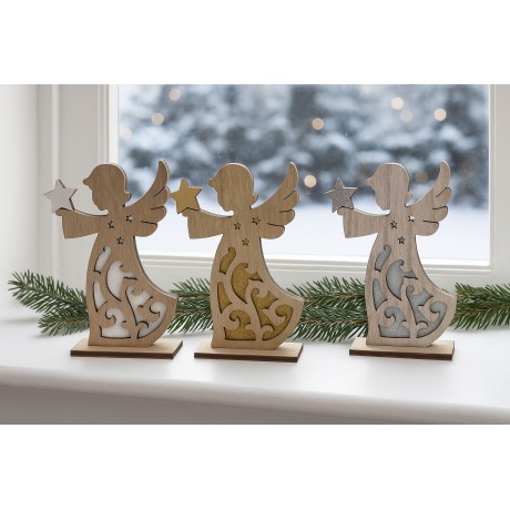 Anděl dřevěný s hvězdou zlatý glitr 15cm 2009352C