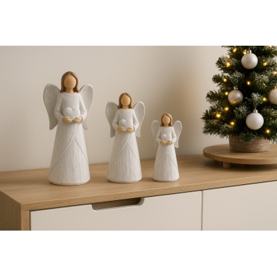Keramický anděl bílý  se srdcem 20cm 3130051C