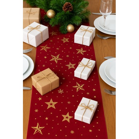 Běhoun sametový s hvězdami červený 28cm x 3m  8701302E