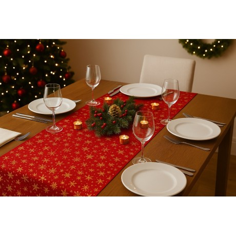 Běhoun sametový s vločkami červený 28cm x 3m 8701301D