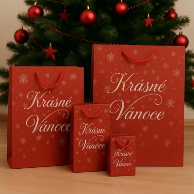 5ks dárkových tašek na láhev - Krásné Vánoce 8611305