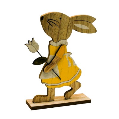 Zajíček v šatičkách dřevěný žlutý 24cm 4000075