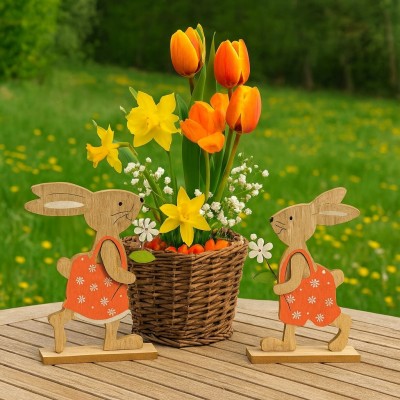 Zajíček v kalhotách dřevěný oranžový 24cm 4000079