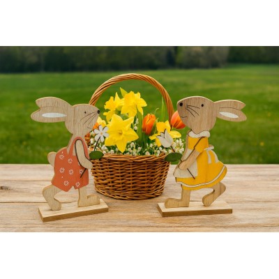 Zajíček v šatičkách dřevěný žlutý 24cm 4000075