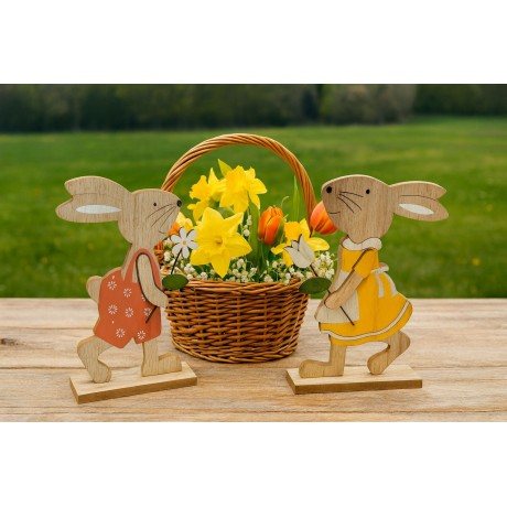 Zajíček v šatičkách dřevěný žlutý 24cm 4000075