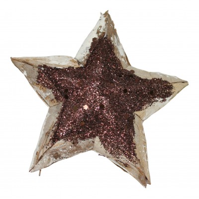 Hvězda 70 dřevěná natur + glitter 70 - 12 cm