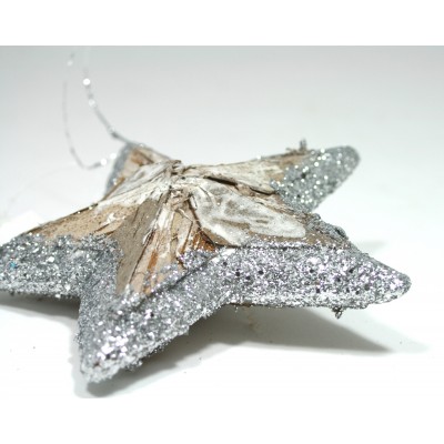 Hvězda 05 dřevěná natur + glitter 05